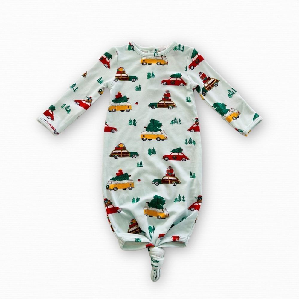 Angel Dear Christmas Trees on Cars Bamboo Gown Size 0-3 Months NWT
